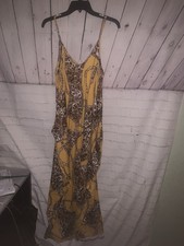 Womens Multicolored Leopard Print Spaghetti Strap Long Stretch Maxi Dress Sz M
