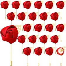 Rose Boutonniere 24 Pcs Red Wedding Buttonholes Men Prom Party Pocket