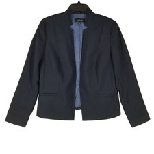Talbots Womens Navy Blue Pin Dot Wool Blend Open Front Blazer Jacket Size 12