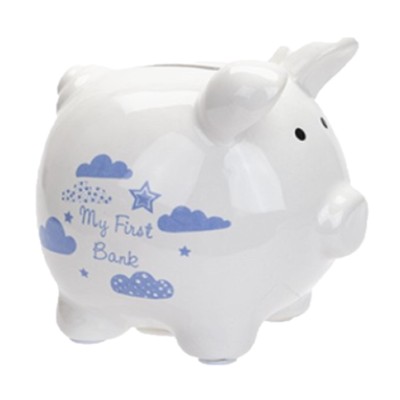 My First Bank Sparschwein Spardose weiß mit Sternen / Wolken - blau