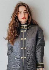 90s Bogner Quilted Jacket Size 10 Large Gold Trim Logo Button Pull Zip USA Black