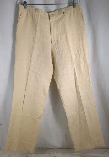 Vintage Ralph Lauren Purple Label 100% Linen Beige Yellow Pants Men's Sz 36 x 30