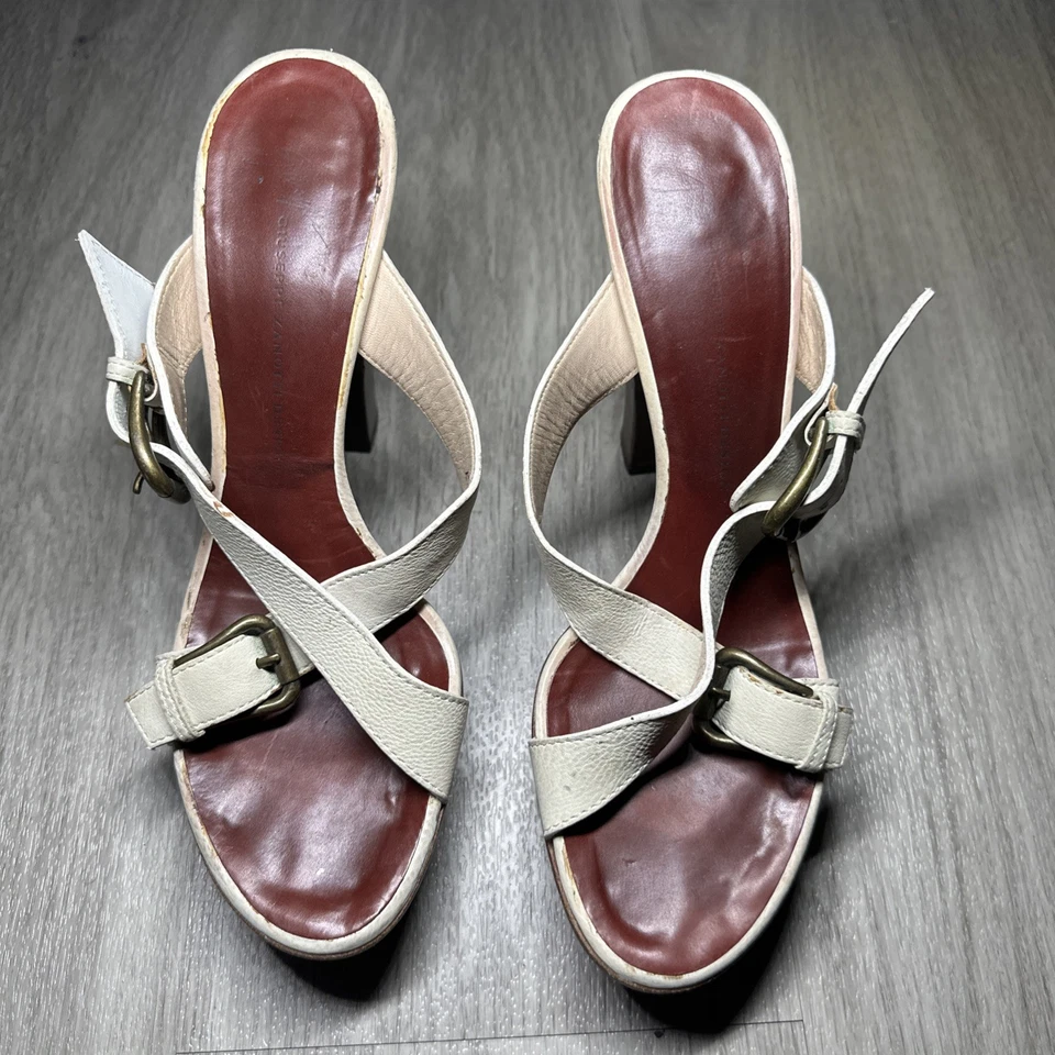 SANDALIAS GIUSEPPE ZANOTTI plataforma madera con tiras de cuero blanco euro 38 / us 7  Foto 2 de 4
