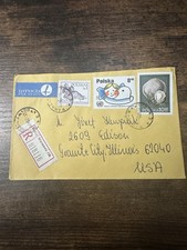 Poland Registered Airmail Cover to USA 1980s Mixed Stamps Warsaw R Label