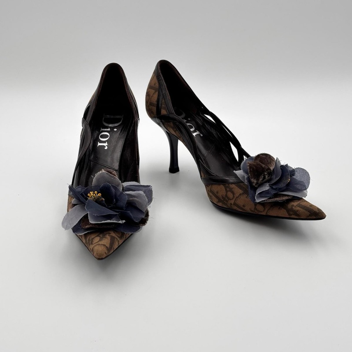 Christian Dior Monogram Canvas Pointed Toe Heels with Floral