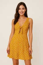 REFORMATION Nola sz 2 Yellow Tie Bust Mini Dress La Brea Floral Short Mini Retro