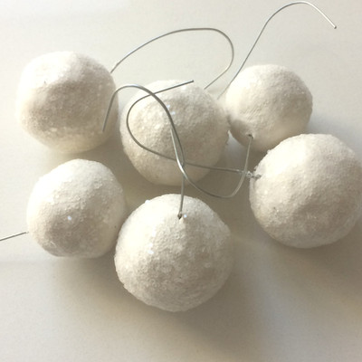 Lot of 6 Hand Made Small Sparkly White Snowball Ornaments - Limited Supply