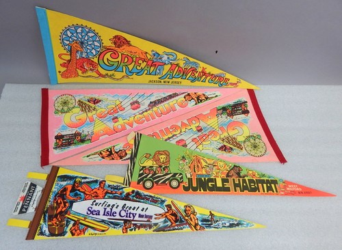 5pc Vintage NJ New Jersey Souvenir Felt Pennant Lot 1970s Great Adventure Jungle