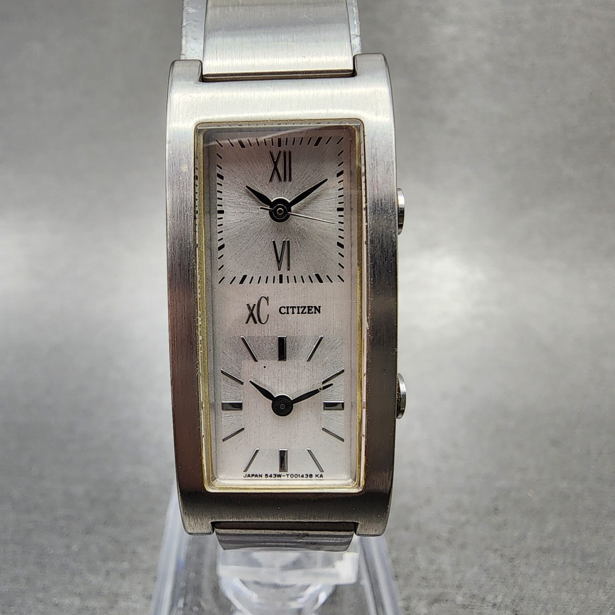 Citizen XC Dual Time Tank Watch Women 16mm Silver Dial Silver Tone