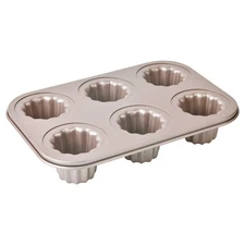 6 Canele Muffin Bakeware Cupcake Pan Non-Stick,Champagne Gold