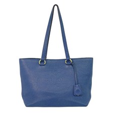 PRADA Leather Shoulder Tote Bag Blue Gold