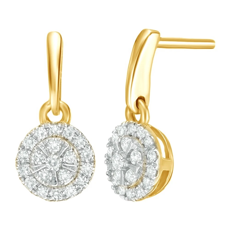 Aretes colgantes de diamantes naturales blancos de 0,17 quilates en oro amarillo de 10 quilates Foto 3 de 4
