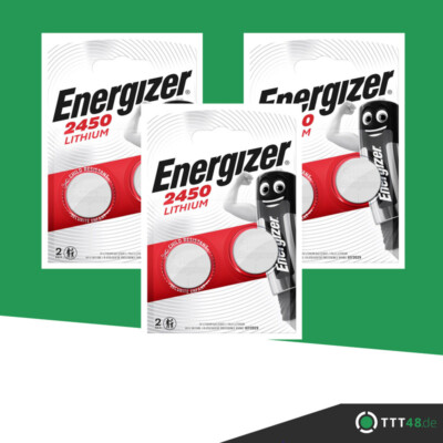 3 x 2er Energizer CR 2450 3V Lithium Batterie Knopfzelle DL2450 - 6 Stück 620mAh