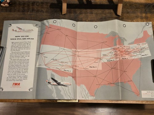 1951 TWA AIR ROUTES IN THE UNITED STATES MAP DIFFERENT AREA MAPS AIRLINES PLANES - Picture 2 of 4