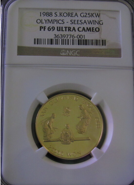 1988 South Korean 25KW Gold Olympic Seesawing NGC PF69 Ultra Cameo Price 