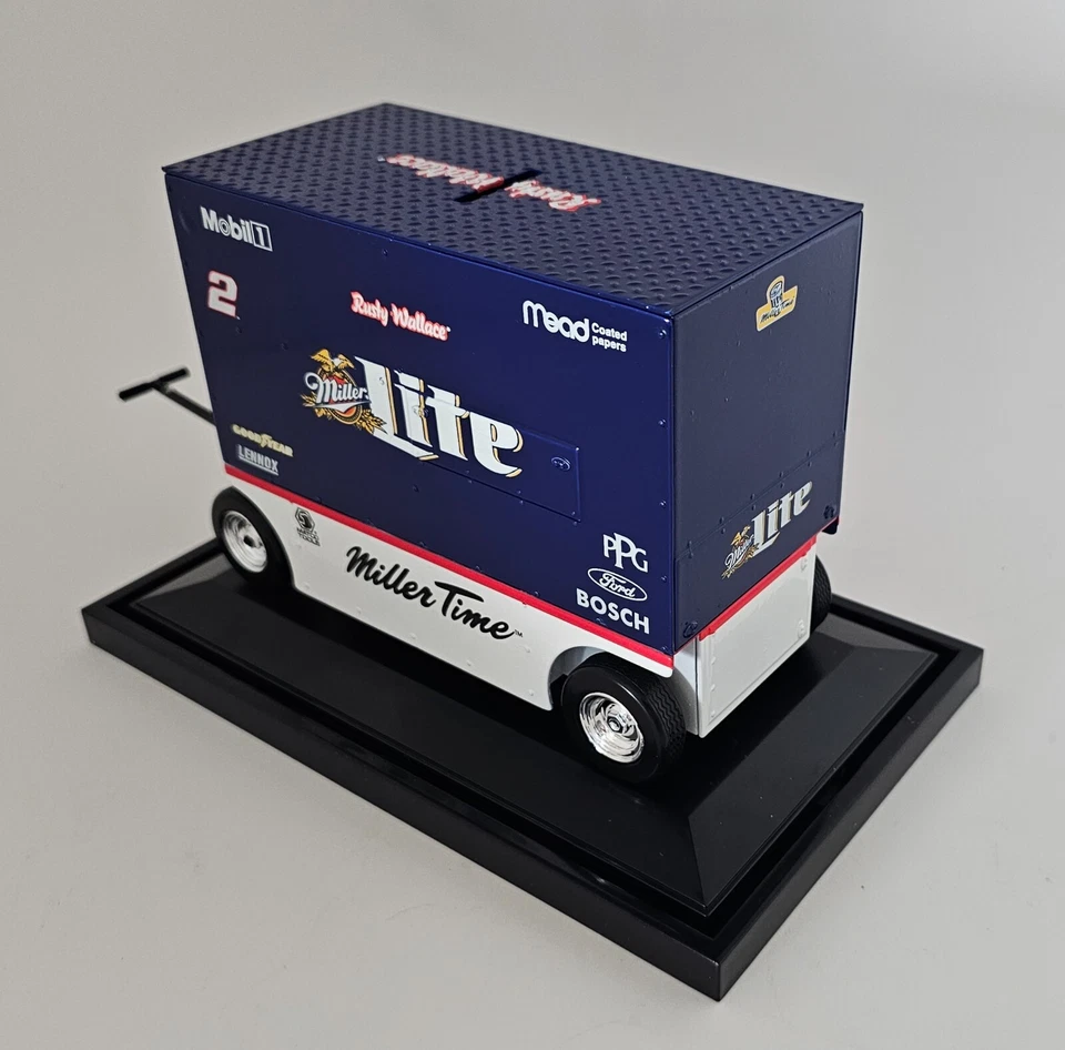 1998 ACTION 1/16 RUSTY WALLACE #2 MILLER LITE PIT WAGON BANK WITH CLEAR COVER - Image 4 of 4