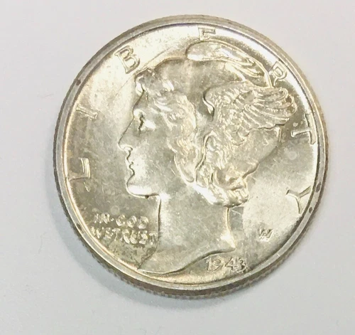 LOT #507  1943-P  MERCURY DIME  (GEM BU)  (SPLIT BANDS)