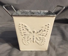 Square Galvanized Butterfly Pail w/Handles Painted Distressed Shabby Chic Rustic
