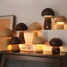 US LED Small Night Light Touch Switch Wooden Mushroom Light Bedside Table Lamp