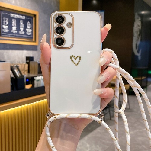 Lanyard Case For Samsung S25 S24 S23 Ultra A16 A15 A55 A25 Plating Heart Cover - Picture 7 of 11