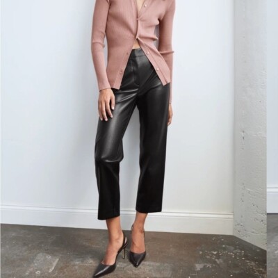 Gorgeous Artitzia BABATON Cropped Black Vegan Leather Trouser Pant SZ 