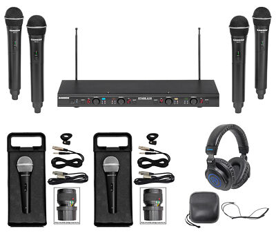 Samson Stage-412 Quad Handheld VHF Wireless Microphones+2) Wired Mics+Headphones