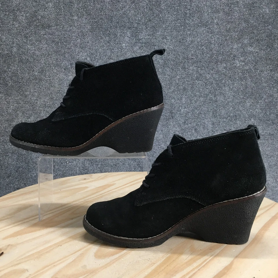 白色山地靴女式 11 M Lambert 系带楔形踝靴黑色麂皮绒 — 第 2/4 张图片