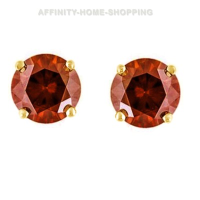 1 1/5 Ct Solitaire Stud Earrings Round Red Garnet 14K Yellow Gold