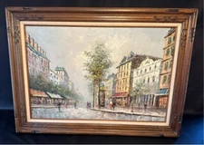 T. CARSON IMPRESSIONIST SIGNED OIL CANVAS PAINTING PARIS SCENE MID-CENTURY