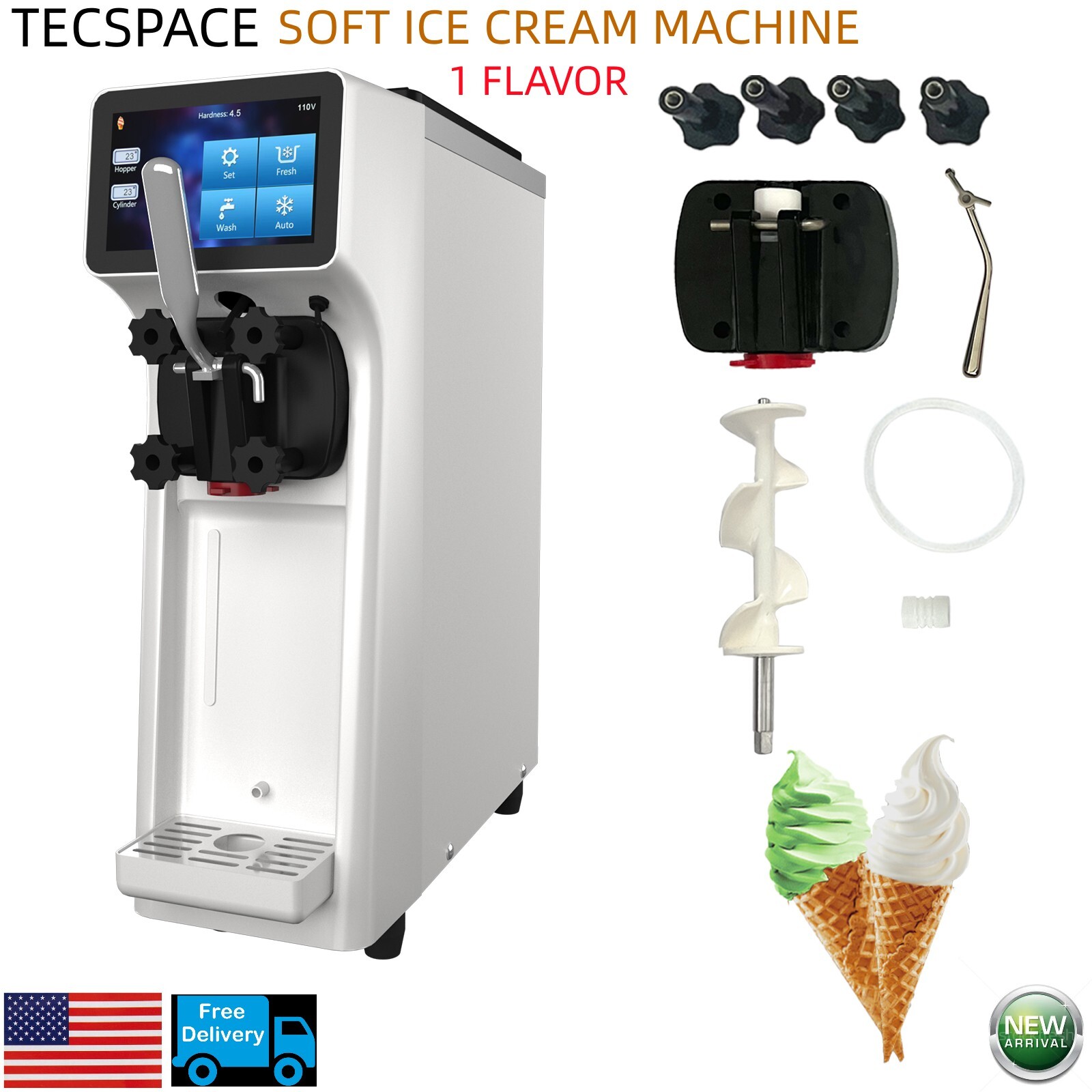 Lojok 10-20L/H 1300W 1 Flavor Commercial Ice Cream Maker Machine for Bars
