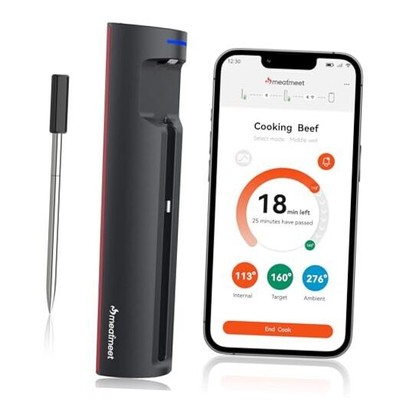 Pro Smart WiFi Wireless Meat Thermometer, Unlimited Range, Improved Black