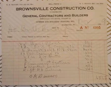 1929 Brownsville Construction Co Builders Pennsylvania Receipt
