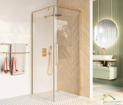 Dusche Duschkabine Duschabtrennung GOLD Klarglas Glas Viereck 80x80 90x90 200 cm