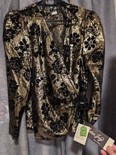 Top vintage años 80 discoteca dorado negro terciopelo manga abullonada Mister Jay talla S con etiquetas