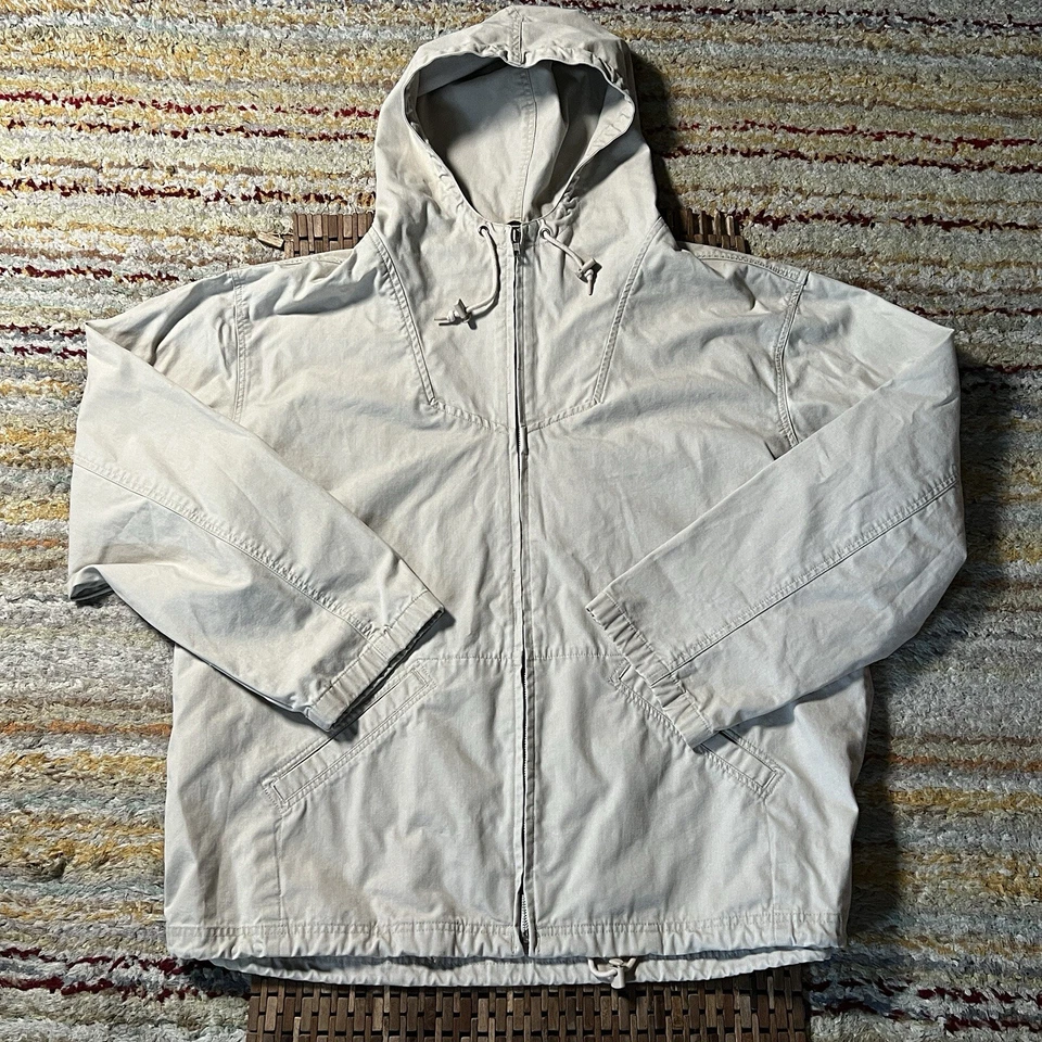 Vintage J. Crew Canvas Hoodie Hoody Full Zip Military Jacket Khaki Men’s XL VTG - Image 2 of 4