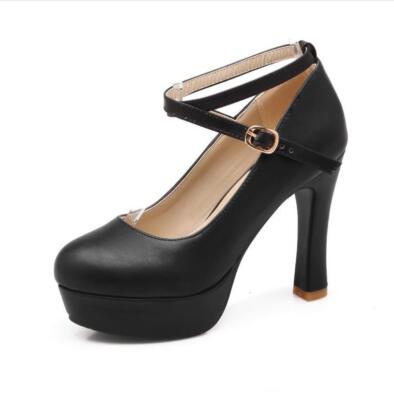 Women's Platform Sweet 11cm Chunky High Heel Shoes Ankle Strap 42