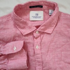 Scotch  Soda Mens Size XXL Pink Linen Button Up Long Sleeve Shirt