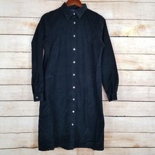 VTG Lands End Womens Dress Size 8 Black Corduroy Modest Button Up Cottage 90s