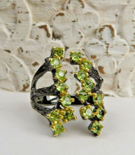 GORGEOUS GREEN PERIDOT AND DARK TINTED STERLING SILVER STATEMENT RING SZ 8
