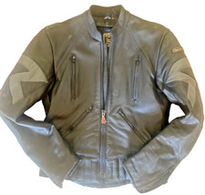 Vtg Black Leather Hein Gericke Jacket Biker Motorcycle Cafe Racer Coat Echt 40