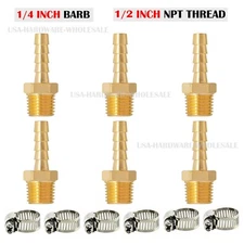 (6 Pack) 1/4" Hose Barb X 1/2" MALE NPT Brass Pipe Fitting NPT Thread