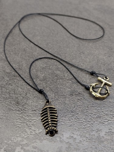 Anchor Skeleton Charm Pendant String Necklace Gift Jewelry for Men Women Boho - Picture 2 of 5