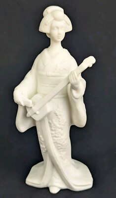 Vintage Ceramic Japanese Geisha Woman Holding Shamisen Instrument Figurine 8.5'' 