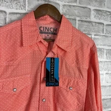 Cinch Modern Fit Western Light Coral Orange Geo Print Pearl Snap Shirt MEDIUM