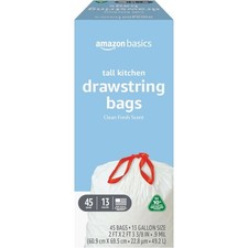 13 Gallon Tall Kitchen Drawstring Trash Bags Clean Fresh Scent 45 Count