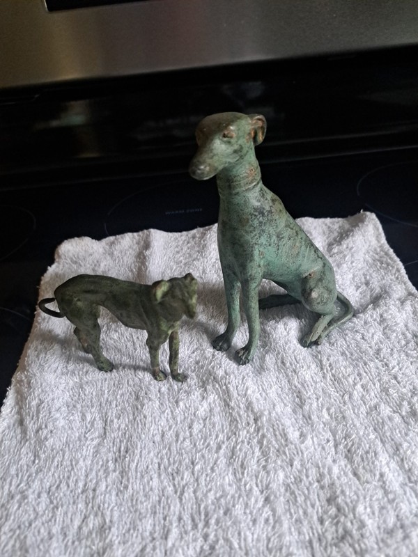 Vintage 2 Bronze Greyhound Dog Sculpture Patina Heavy& Old