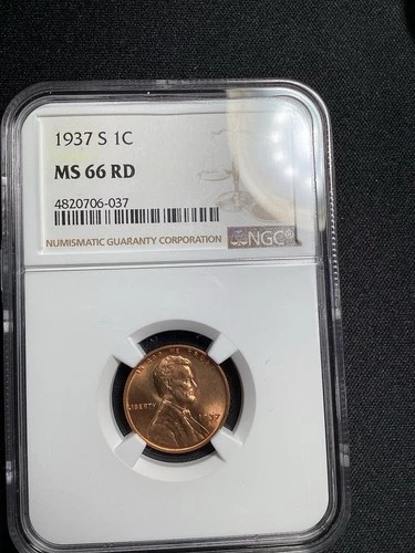 Beautiful High Grade 1937-S Lincoln Cent.  NGC GRADED MS 66 RED
