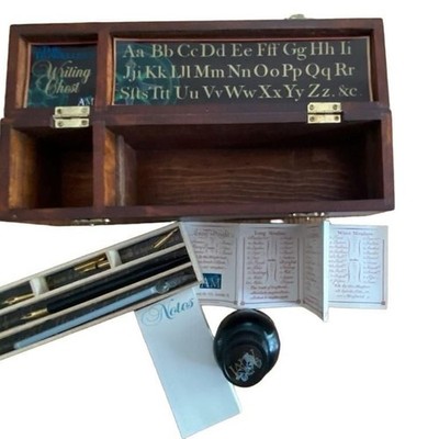 Traveller's Writing Chest w/ Calligraphy Tools Wood Box Ink + Glass Writing Pen