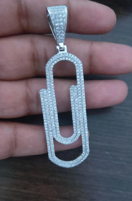 2.00Ct Round Cut Real Moissanite Paperclip Penda Custom 14K White Gold Plated