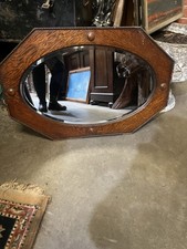Beautiful Antique Arts and Crate Oak Wall Mirror with Bevelled Glass Large Home
